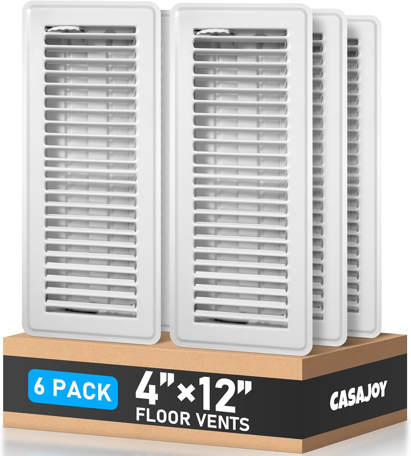 Heavy Duty 4x10 Inch Metal Floor Vents - 6 Pack Rust Proof Air Vent Covers for Home