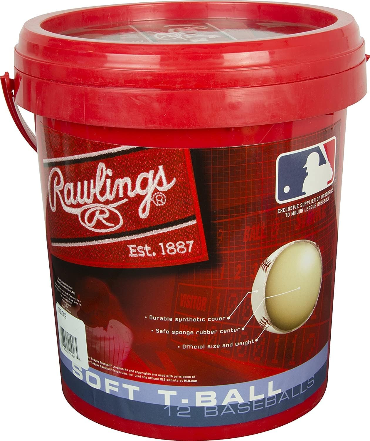 Rawlings Official T-Balls - Youth Size 6U | 12 Count Bucket | Sponge Rubber Core for Indoor/Outdoor Play