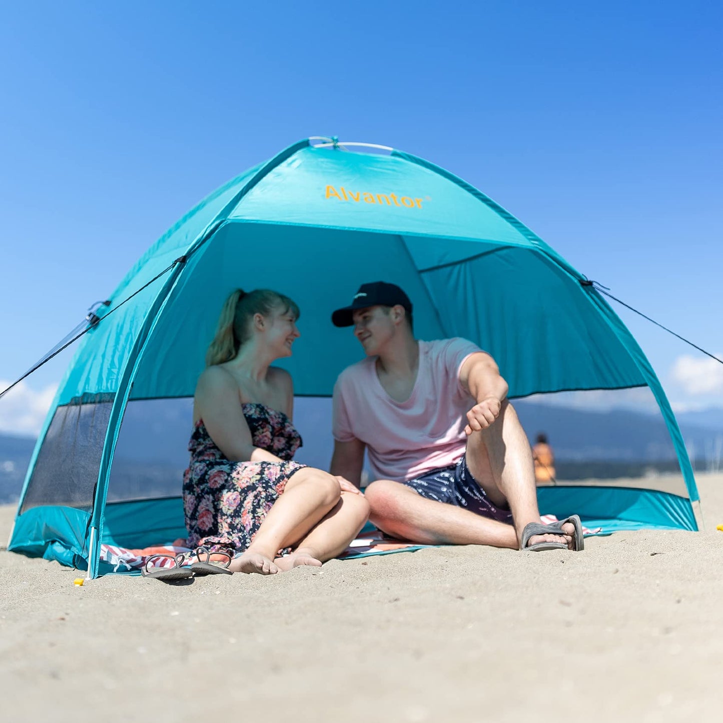 Alvantor® Beach Tent Beach Umbrella Outdoor Sun Shelter Cabana Automatic Pop Up UPF 50+ Sun Shade Portable Camping Hiking Canopy Easy Setup Windproof