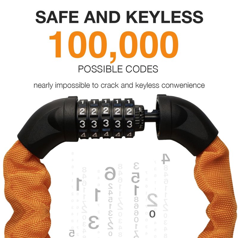 Rifarter Bike Lock Chain Heavy Duty, 5 Digit Combination Anti-Theft Bicycle Lock, 3.2 Feet Long Security Resettable Bike Locks for Road, Mountain Bike, Scooter, Motorcycle, Door, Gate, Fence, Orange