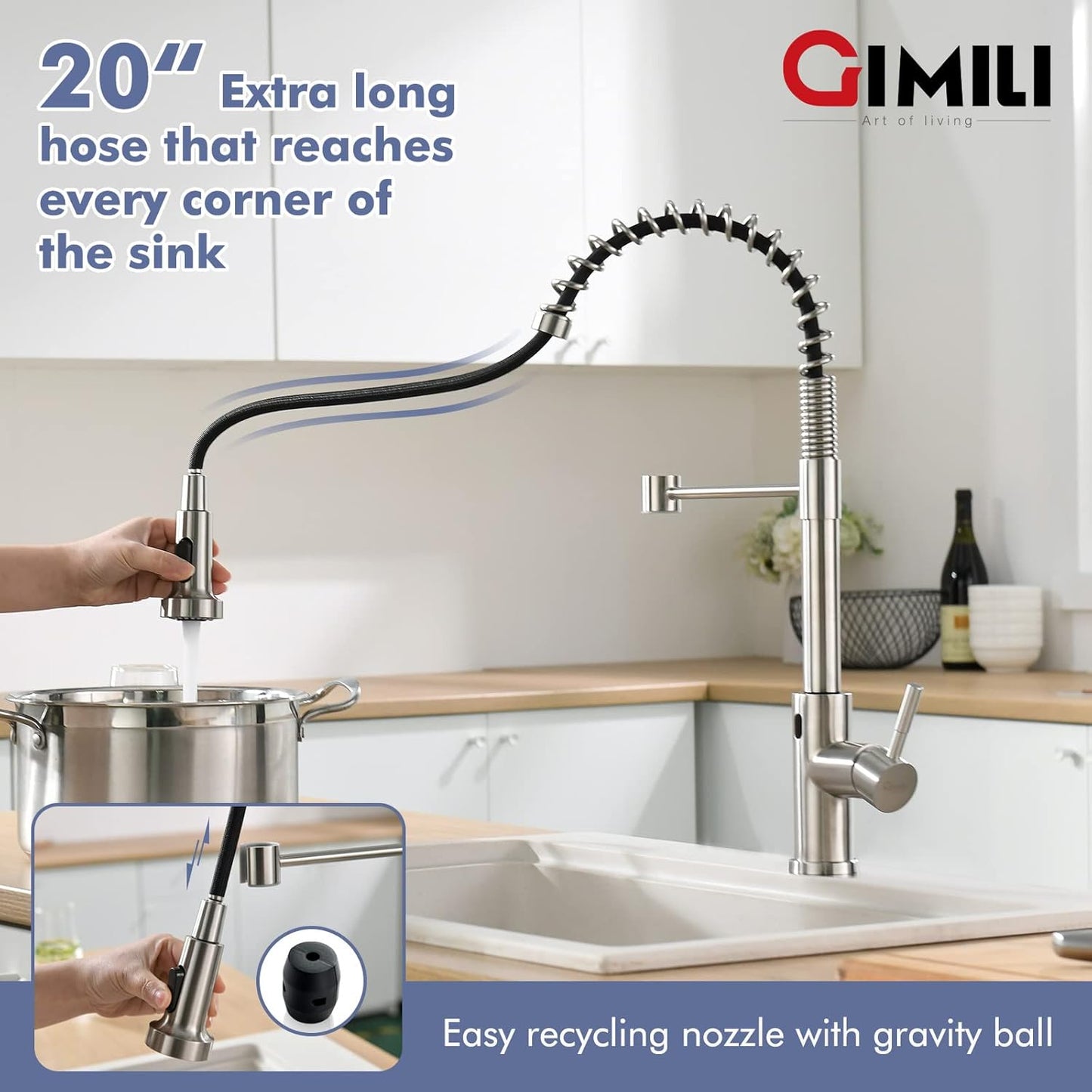 Matte Black Kitchen Faucet with Soap Dispenser - Commercial Single Handle Pull Down Sprayer