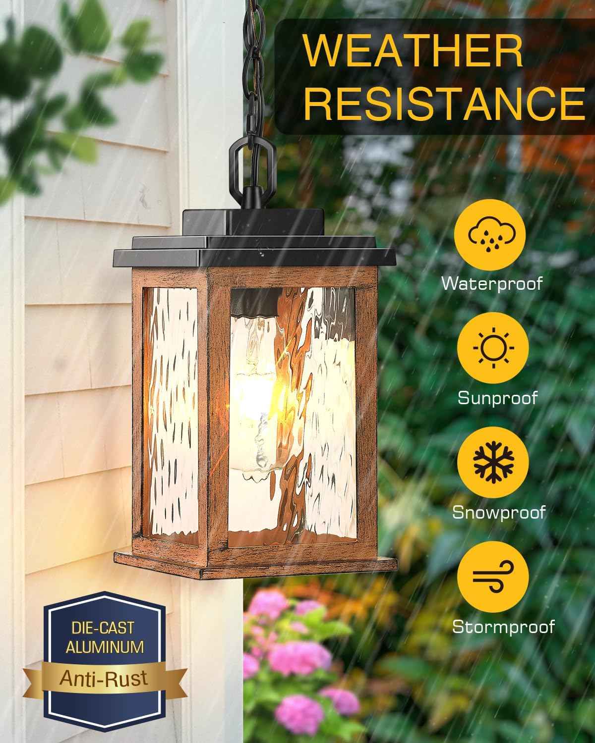 Outdoor Pendant Light - Oil Rubbed Bronze Chandelier for Porch & Patio, Adjustable Chain