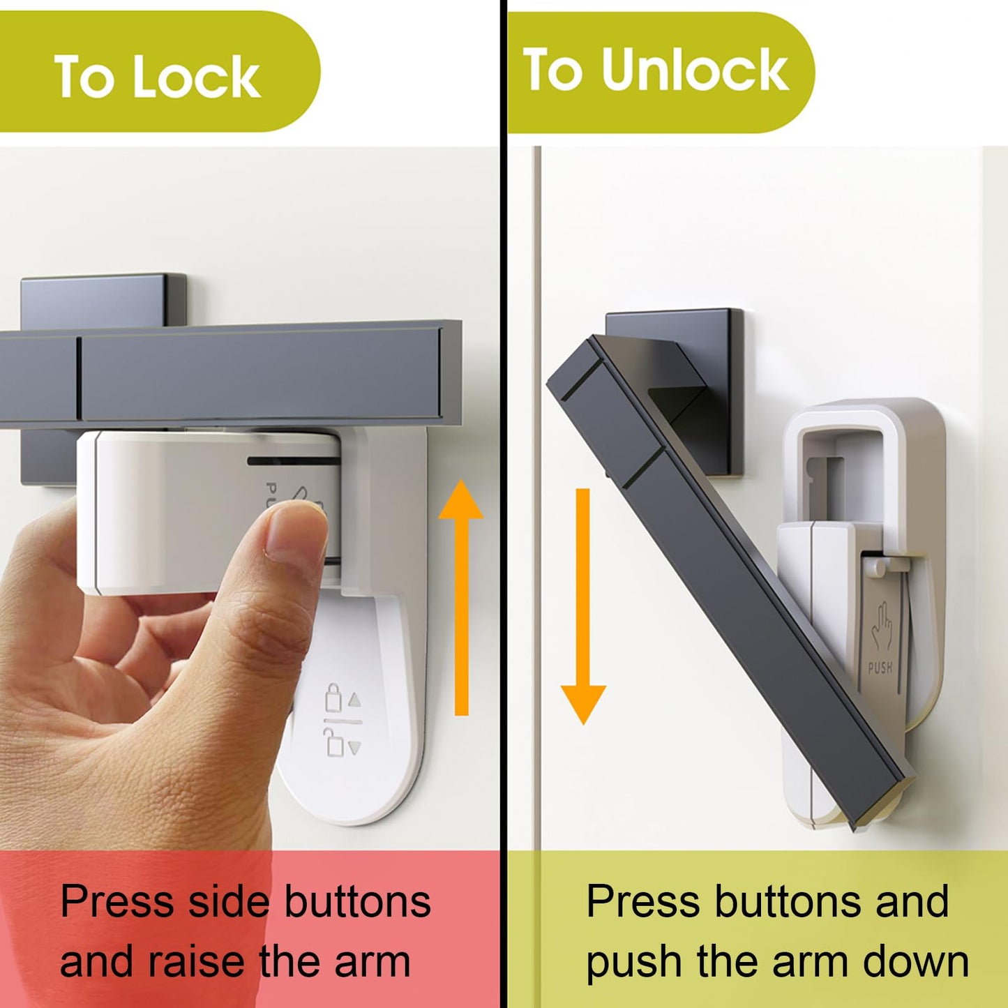 KIZZHISI Child Proof Door Lock (2 Pack) - No-Drill Universal Door Handle Lock with 3M Adhesive, Light Gray Durable ABS Door Handle Baby Proof - Easy One Hand Operation for Adults