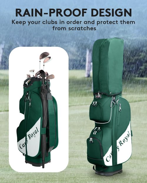 Golf Cart Bag:14 Way Full Length Divider Top Lightweight with Cooler Handles Rain Cover and Golf Shoe Bag Green (Dark Green)