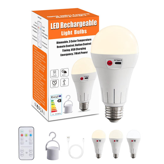1 Pack Wireless Rechargeable Light Bulbs with Remote, Cordless E26 Battery Operated Light Bulb for Non-Hardwired Lamps, 500LM, Dimmable, Timer, 5000mAh 3 Color Temperatures Charging LED Light Bulbs