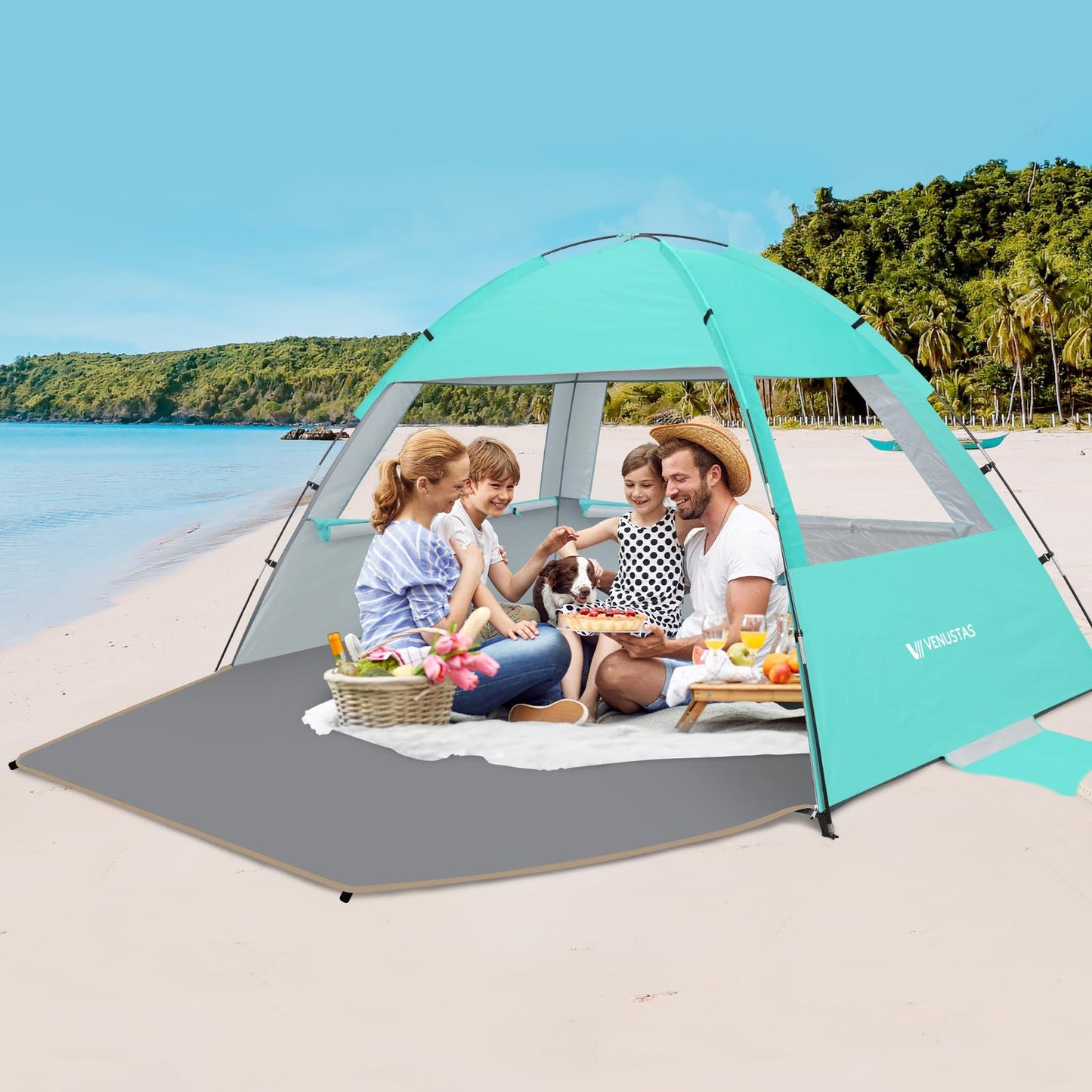 Venustas Beach Tent Sun Shelter for 3/4/6/8 Person, UPF 50+ UV Protection Beach Canopy, Lightweight and Easy Setup Cabana, Portable Beach Shade Tent