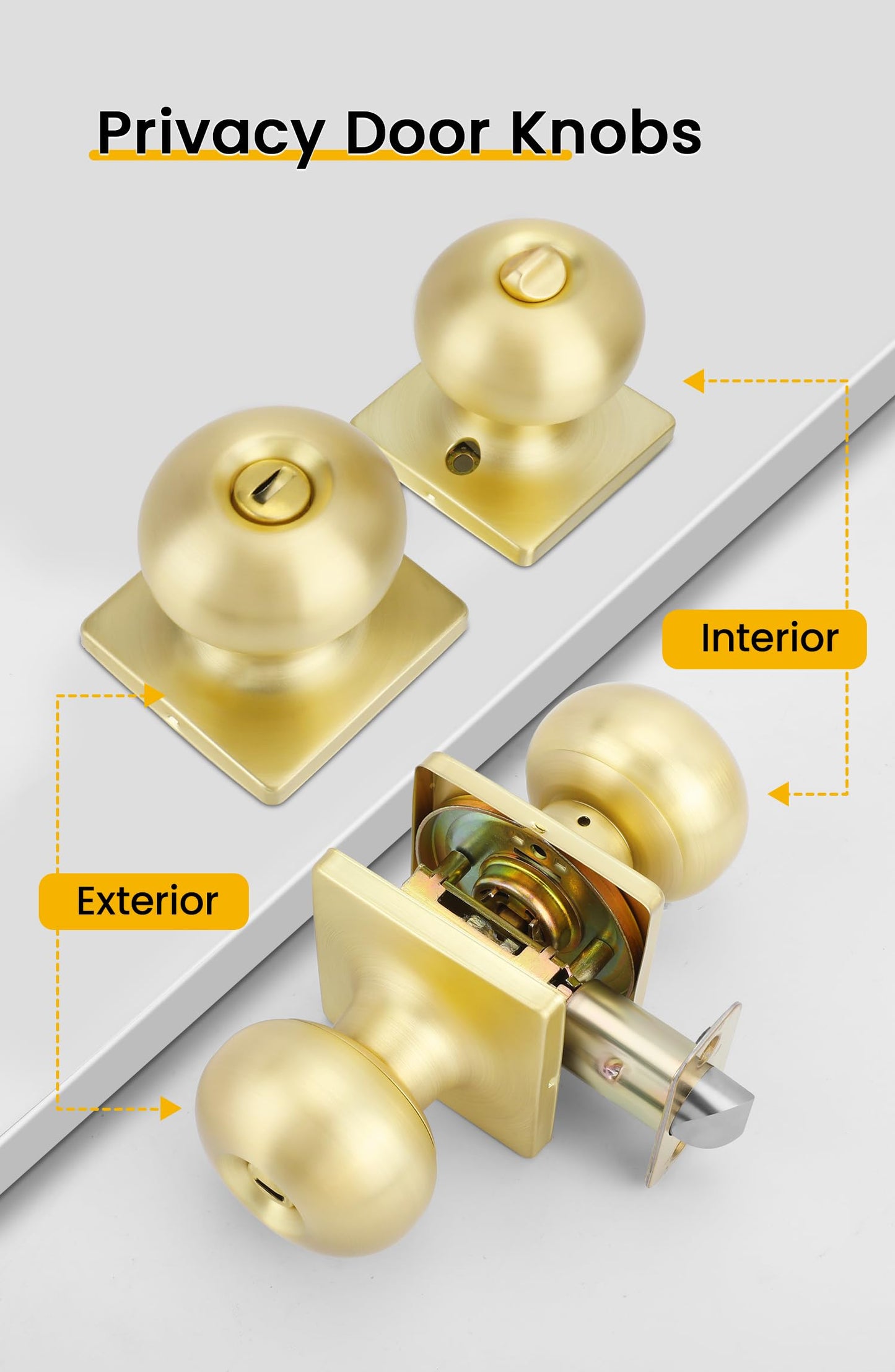 goldenwarm Gold Interior Door Knobs, Brushed Gold Privacy Door Knobs for Bedroom Bathroom, Interior Door knob, Brushed Brass Doorknobs(8 Pack)