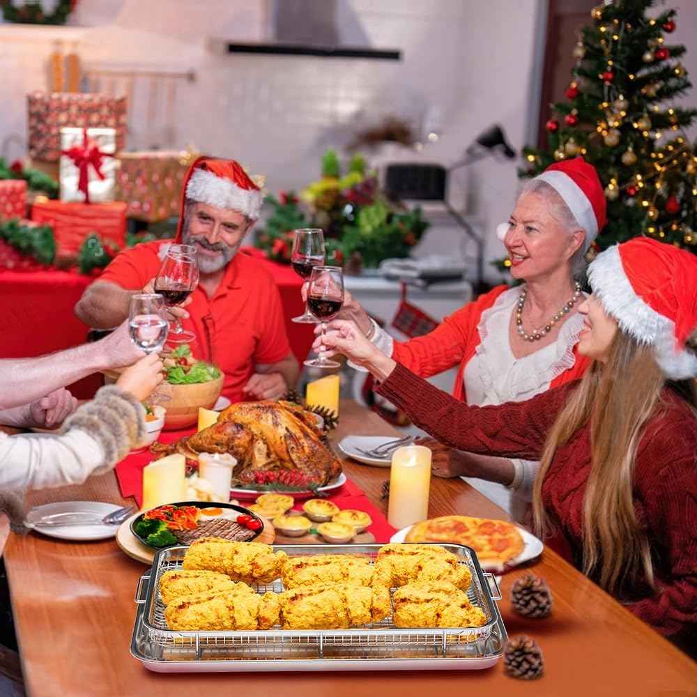 Air Fryer Basket Set with Parchment Papers - Non-Stick Stainless Steel Trays (2 Sizes)