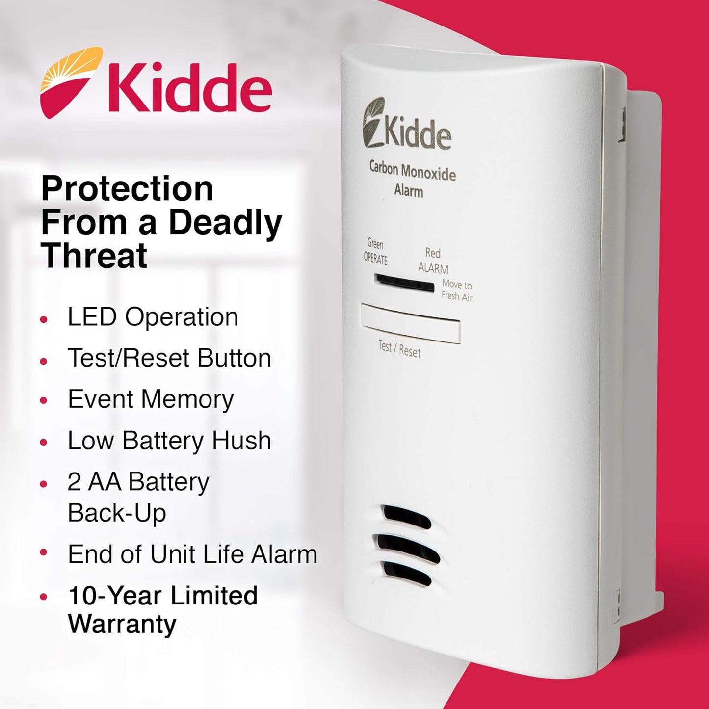 Kidde Plug-In Carbon Monoxide Detector with Battery Backup & Test-Hush Button