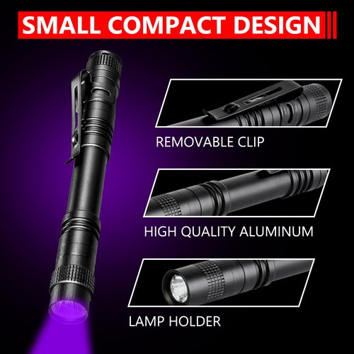 XINFEIBEI UV Black Light Flashlight, Single Mode 395nm Pocket Pen Light Flashlight for Leak, Pet Urine, Scorpion, 5-Pack