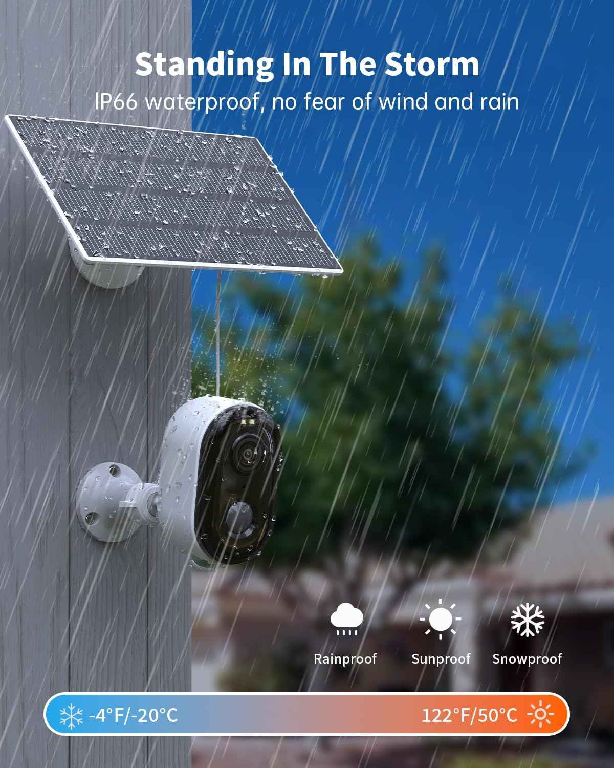 Wireless Outdoor Security Cameras 2-Pack - Solar Battery, 2K Color Night Vision, AI Motion Detection, IP66 Weatherproof, 2-Way Talk