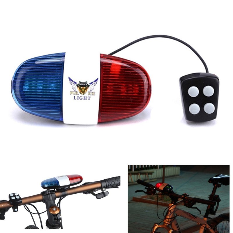 Oumers Bicycle Police Sound & Light, Bike LED Horn Siren, 6 LED Lights, 4 Sounds, Waterproof Accessories