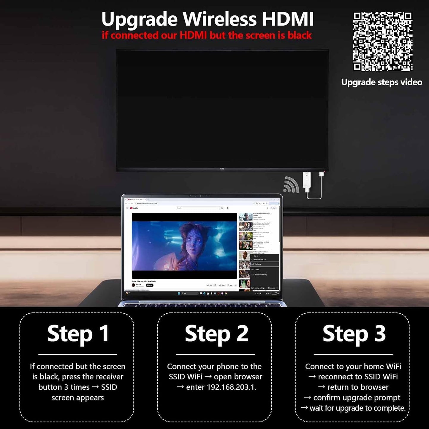 Wireless HDMI Display Dongle Adapter 2025 - 1080P Plug & Play Receiver for TV/Monitor/Projector