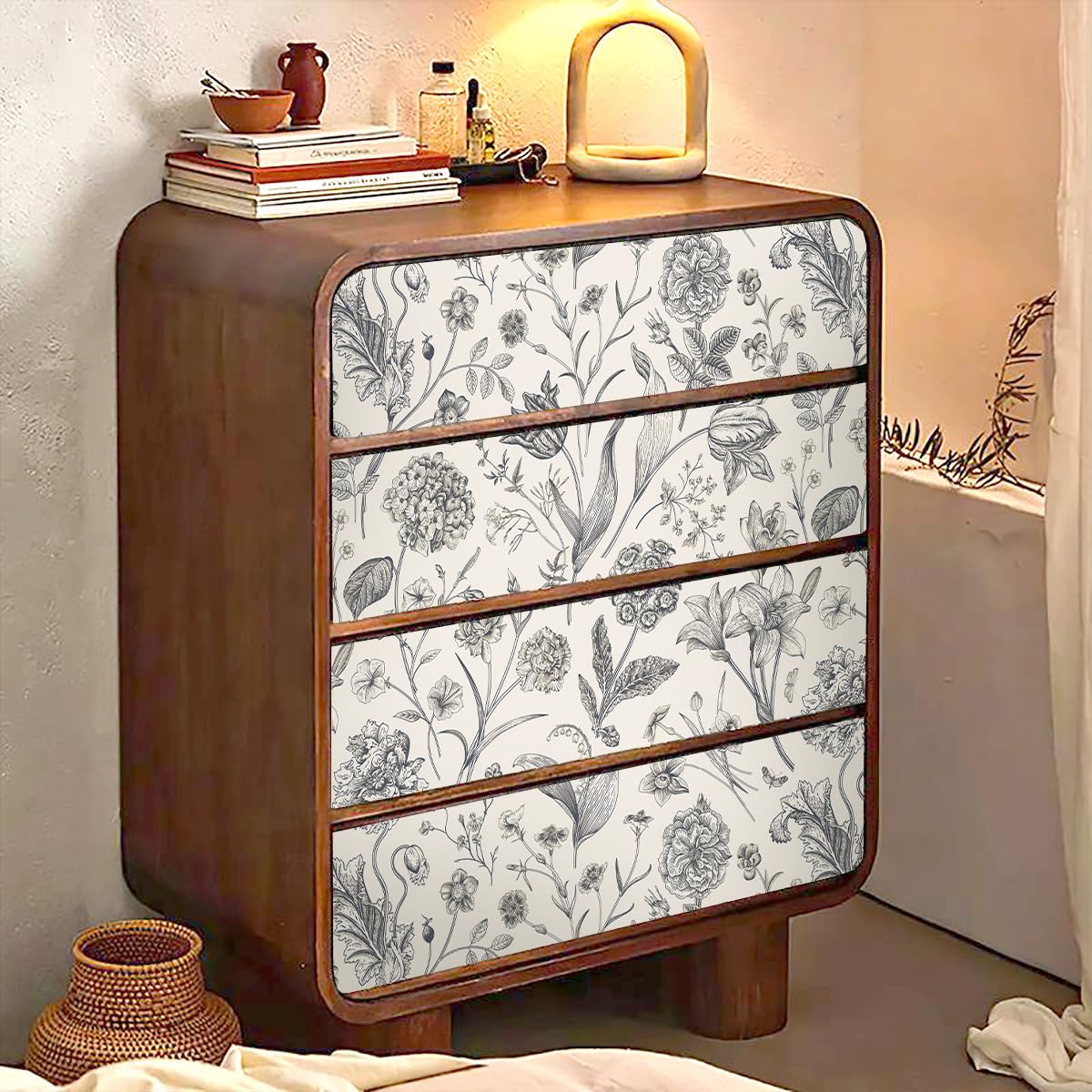 lenify Black and Beige Peel and Stick Wallpaper Botanical Contact Paper 16.9inch x 118.1inch Floral Wall Paper Peel and Stick for Bathroom Bedroom Removable Self Adhesive Wallpaper Decor Vinyl