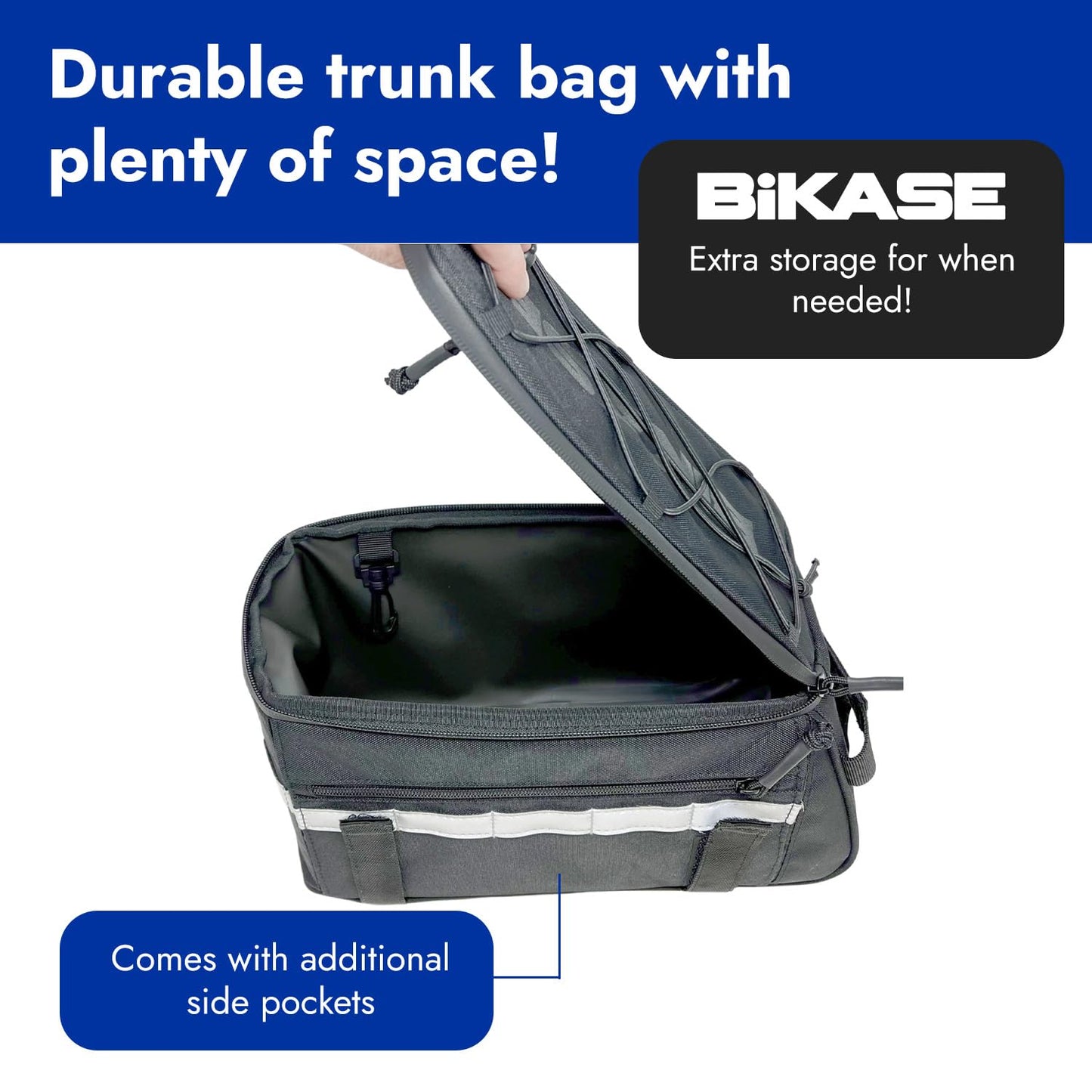 BiKase Big Momma Bike Trunk Bag - Universal Fit Medium Rear Rack Bag with Side Pockets, Top Bungee, Mesh Pocket, Key Holder & Reflective Accents - Spacious Bicycle Rack Bag for Ebikes & Bicycles