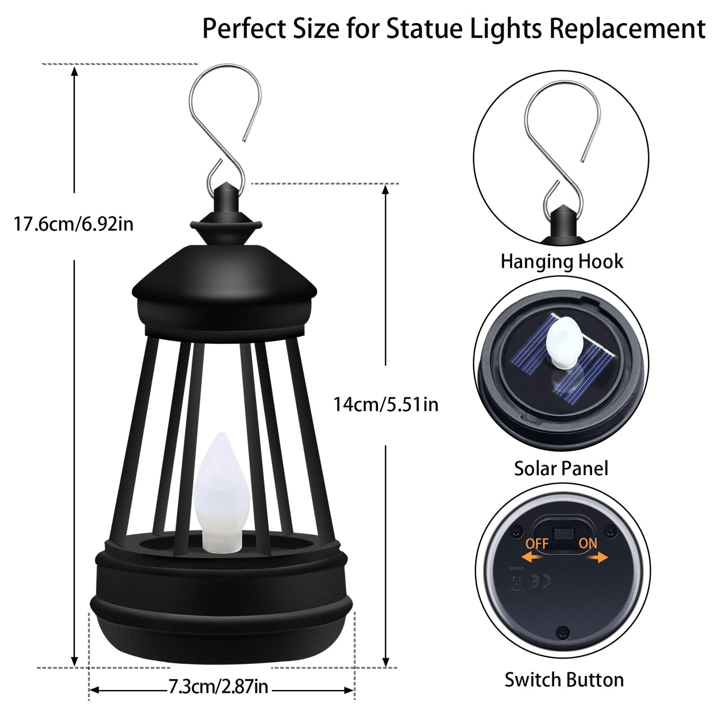 Mini Solar Lantern Lights Replacement for Outdoor Statue, Small Hanging Lantern Replacement, Waterproof Garden Decor Outdoor Lighting Decorative Lights for Yard Patio Lighting, Warm White, 1 Pack