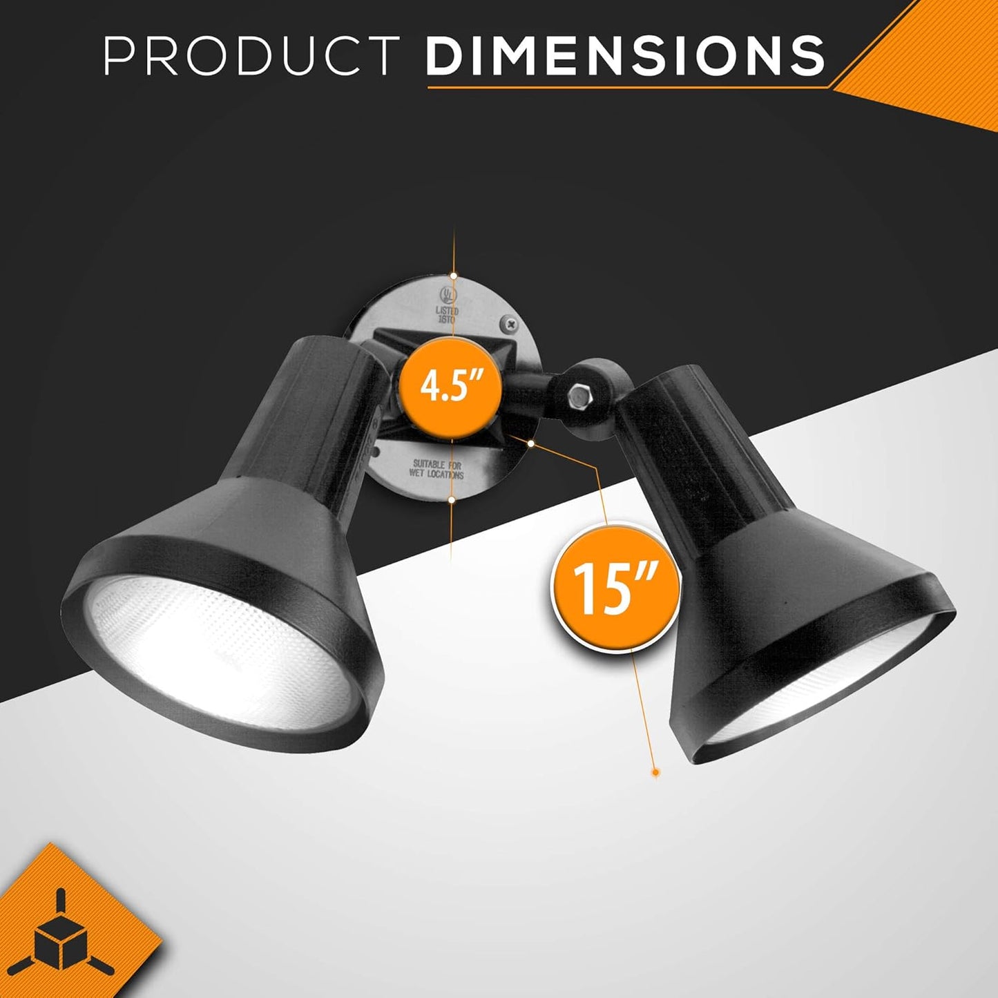 150W Outdoor Security Flood Light - Dual Head, Weatherproof Cast Aluminum, Dark Bronze Finish