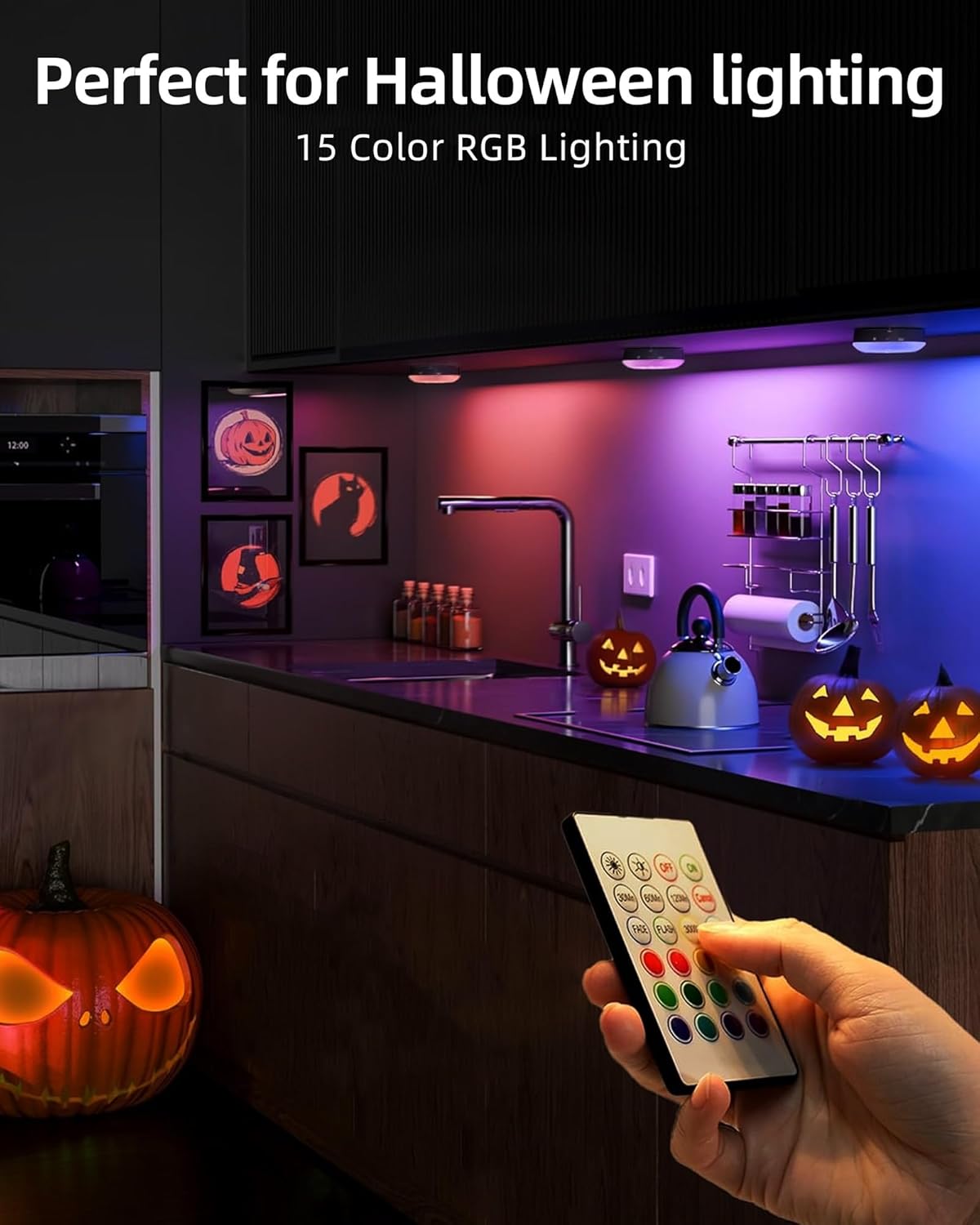 Rechargeable Under Cabinet Puck Lights with Remote - Dimmable RGB & 3 Color Temps (6 Pack)