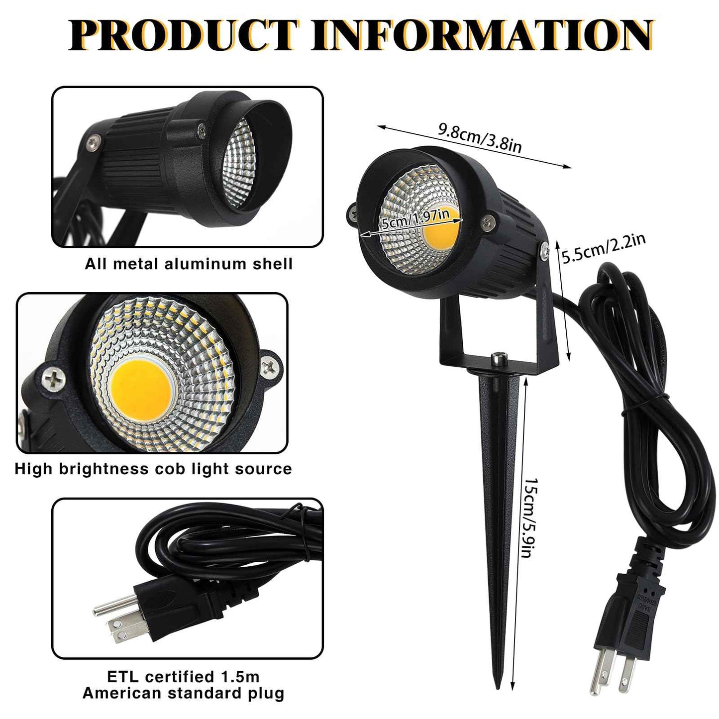 Lorrtta Landscape Lighting, 5W Spotlight Outdoor, 3000K Warm White LED Outdoor Spot Lights for Yard, IP65 Waterproof Outdoor Lighting, Garden Lights for Outside with Aluminum Case, 2 Pack