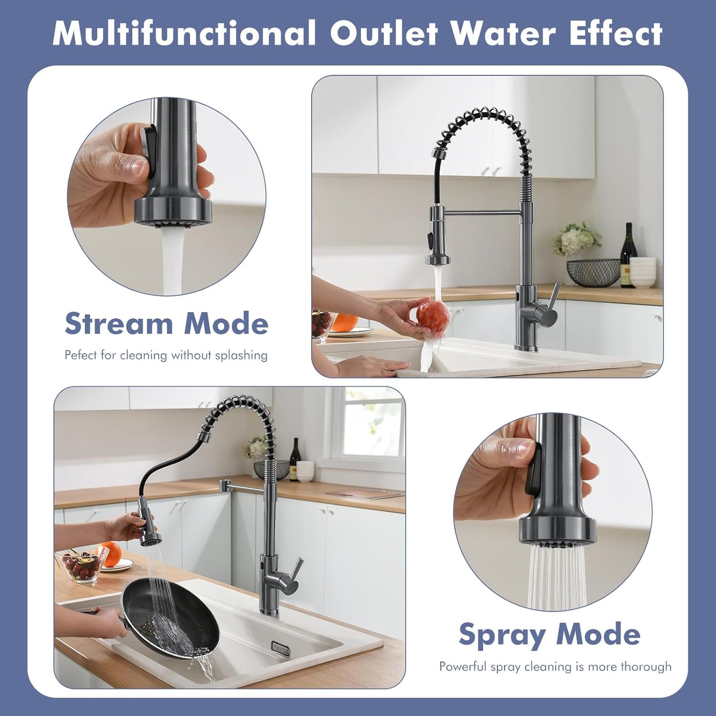 Matte Black Kitchen Faucet with Soap Dispenser - Commercial Single Handle Pull Down Sprayer