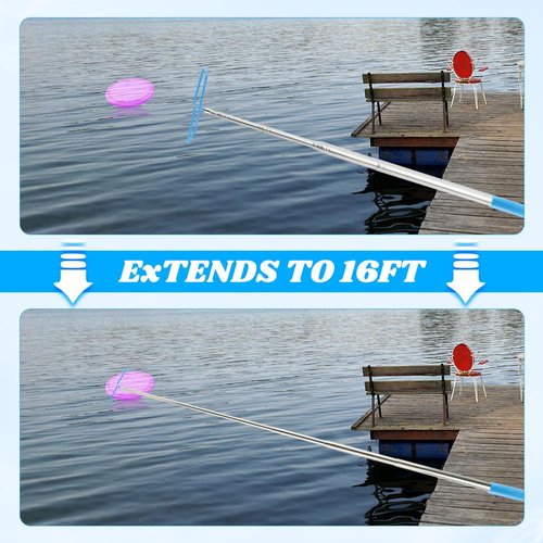 Kazheon Disc Golf Retriever Pole 16ft with Durable Stainless Steel Frame Hooks & Carry Bag, Extendable Golf Accessories Grabber to Retrieve Discs in Water, Trees, Bushes(Color:As Shown)