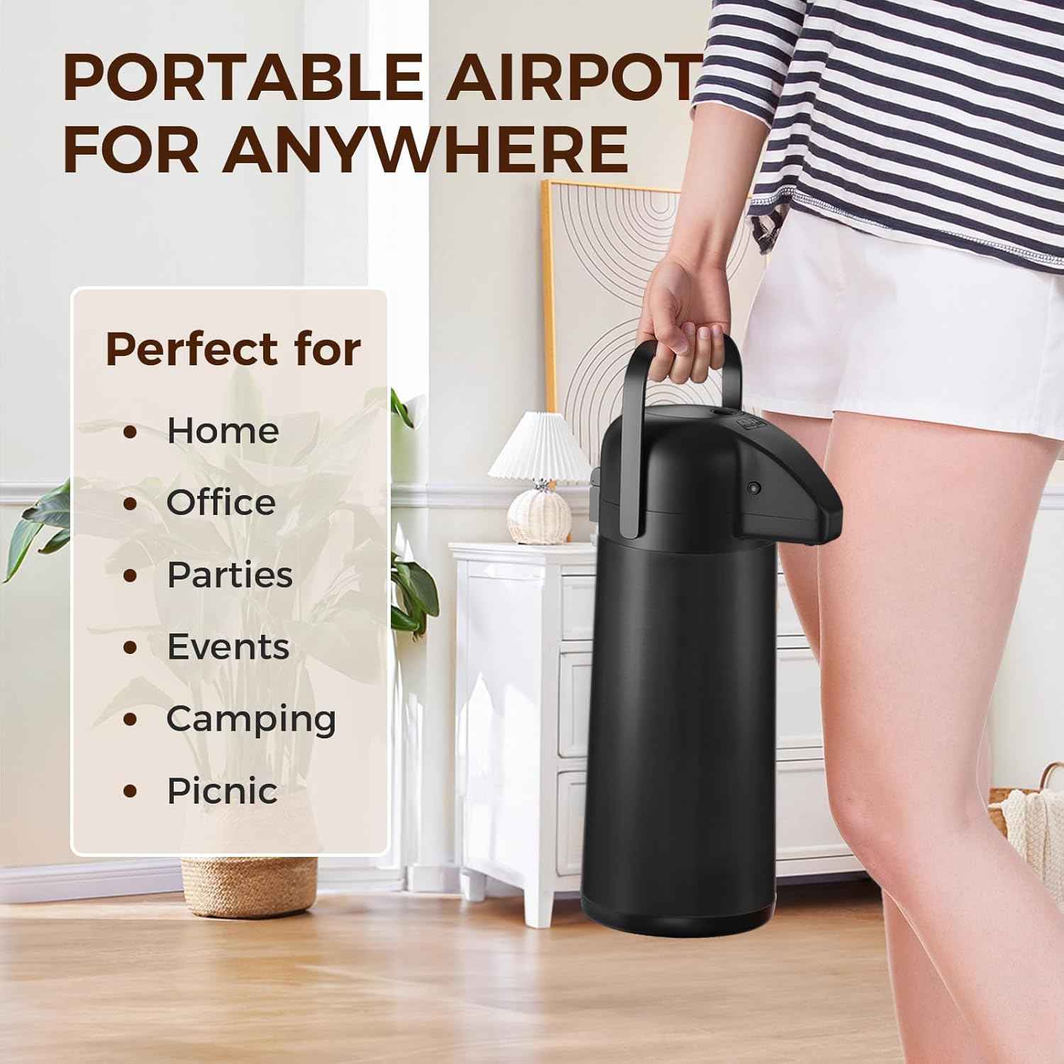 Large 102OZ Stainless Steel Coffee Carafe - Insulated Airpot Dispenser for Hot Drinks