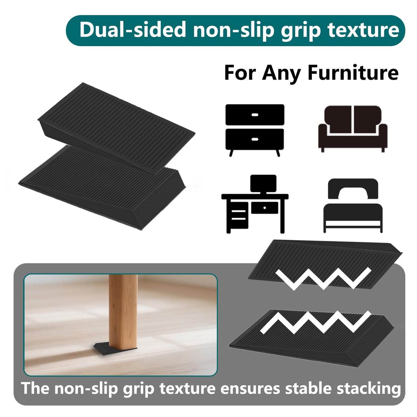 Furniture Levelers, Flexible Multi-Purpose Rubber Shims for Leveling - Prevent from Wobbling for Furniture Toilet (20Pcs, Black)