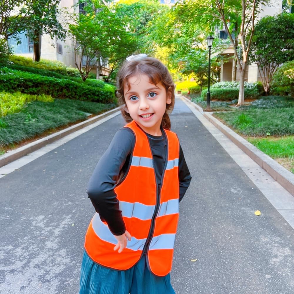 IDOU High Visibility Kids Safety Vest, Toddler Construction Vest, Reflective Safety Vest for Kids Ages 1-3 for Cycling Running & Outdoor Activities Orange XXS/Zipper