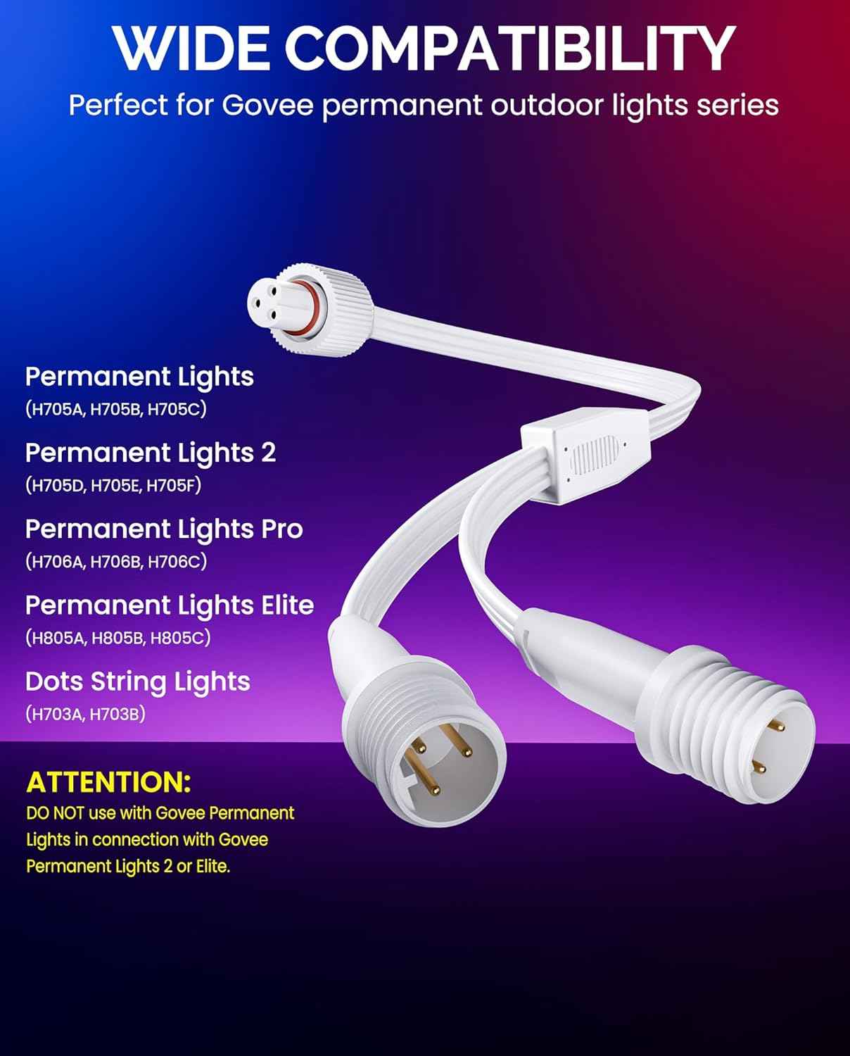 10FT 3-Pin Extension Cable (3-Pack) for Govee Outdoor Lights - Compatible with H705, H706, H703, H805