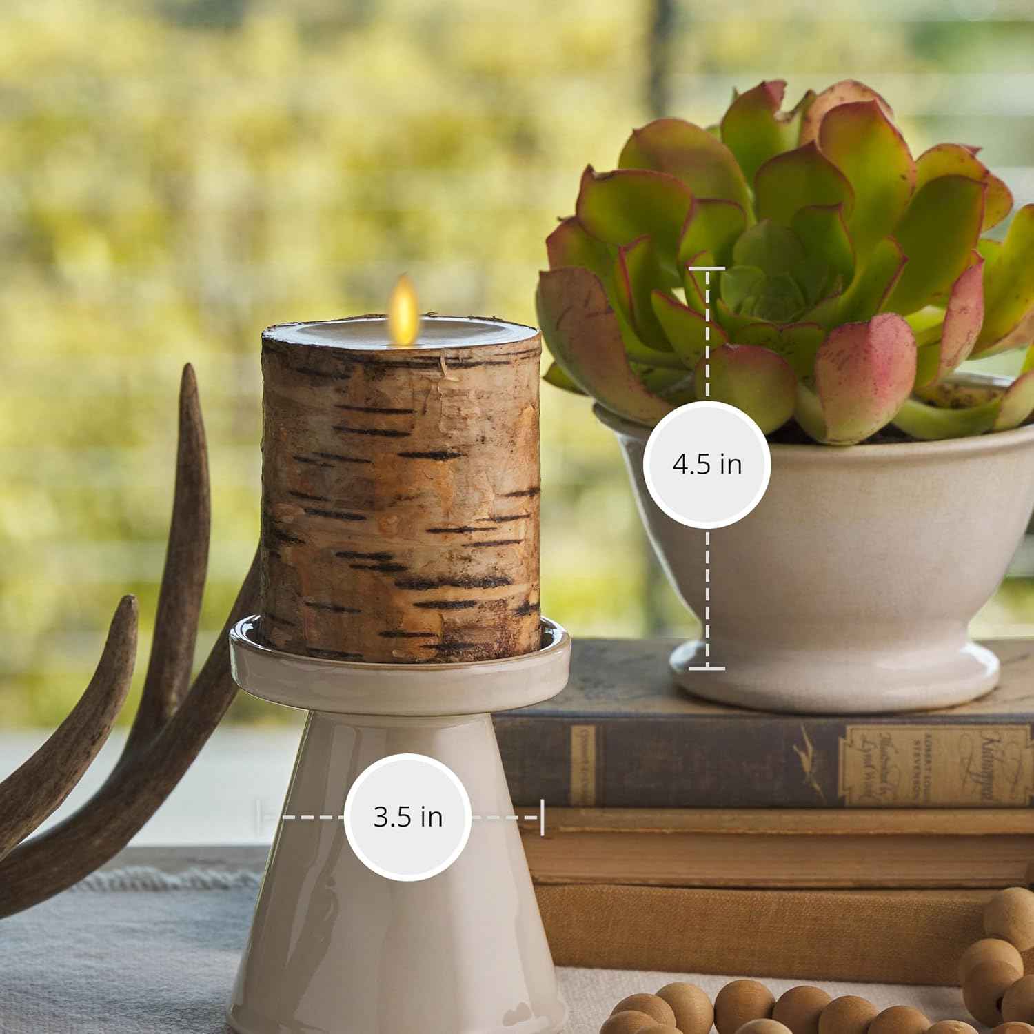 Realistic Moving Flame LED Pillar Candle with Birch Bark - Battery Operated, Remote Ready, 4x7