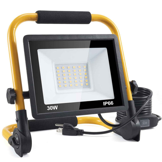 ORHOMELIFE 30W 3000LM LED Work Light, 300W Equivalent 6000K IP66 Waterproof Flood, 13.1ft 4m Cord with Plug, Portable Led Lights for Job Site Car Inspection Workshop Garage, Construction Site
