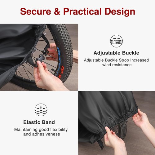 Puroma Bike Cover for 1 Bike, 190T Outdoor Waterproof Bicycle Covers Rain Sun UV Dust Wind Proof with Lock Hole for Mountain Road Electric Bike (Basic Black)