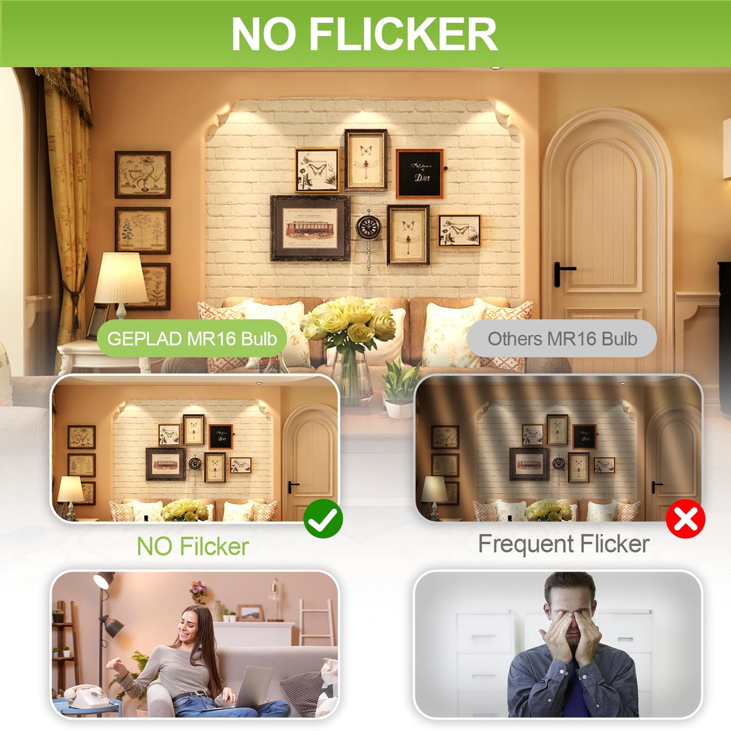 GEPLAD 4 Pack MR16 LED Bulbs 50W Halogen Equivalent, 2700K Warm White, 5W GU5.3 MR16 12V Spotlight Bulb, Non-Dimmable,38 Deree Beam Angle for Landscape, Recessed, Track Lighting