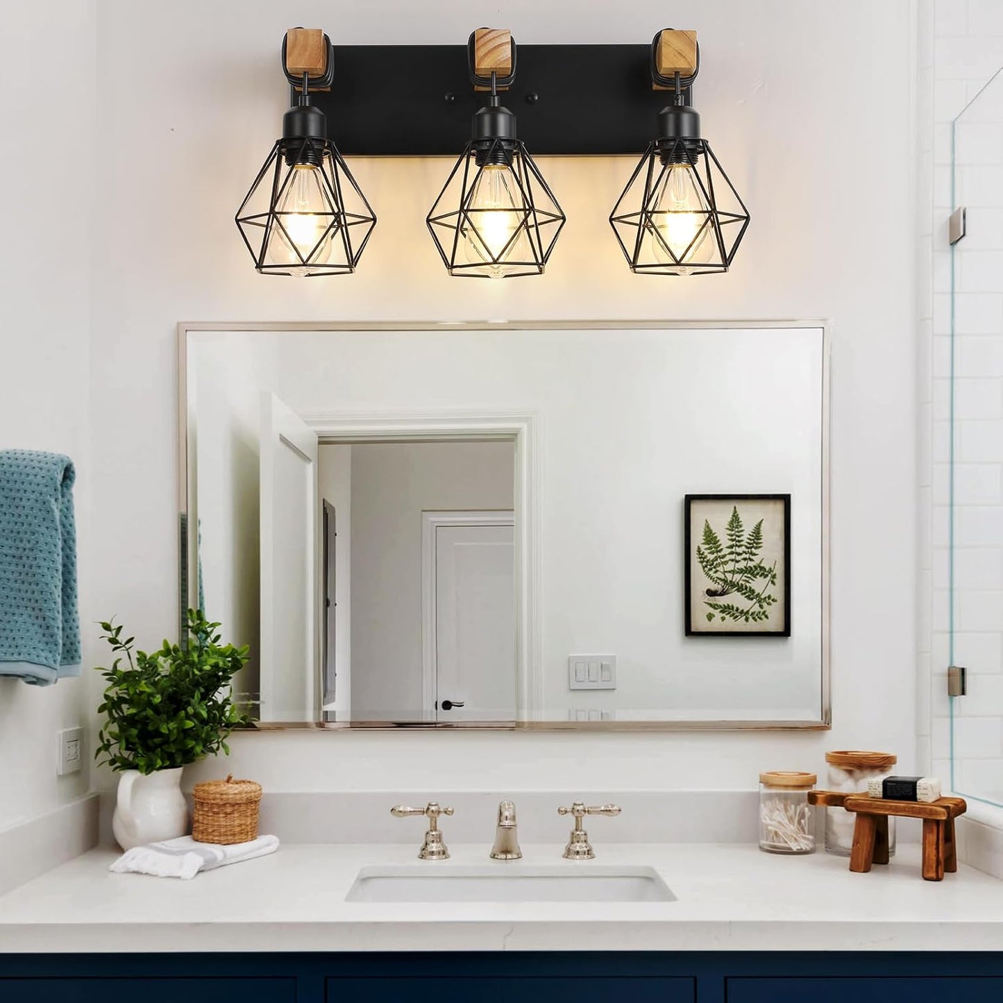 Farmhouse 3-Light Bathroom Vanity Light Fixture - Rustic White Wood Sconces for Mirror