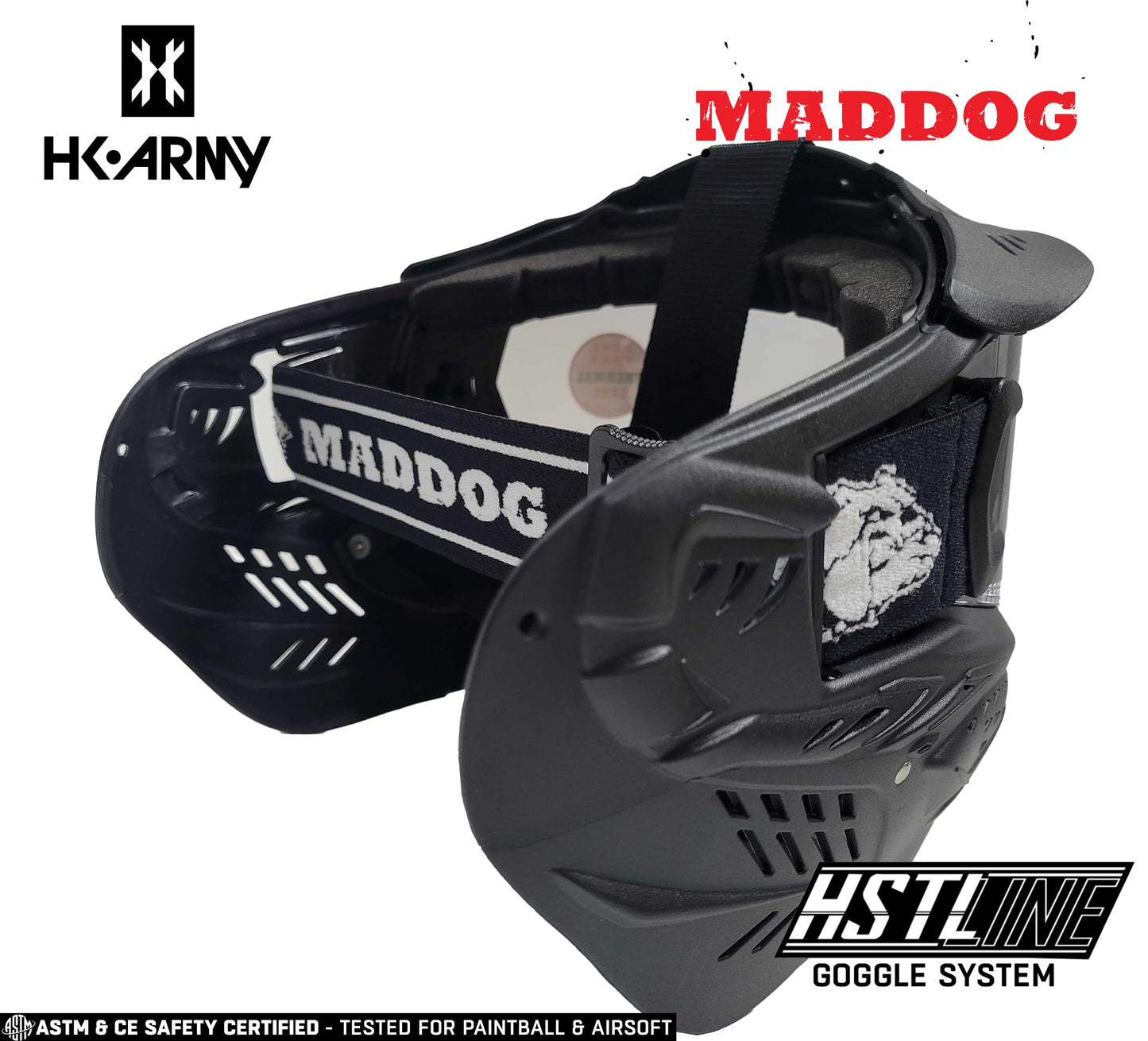 Maddog HK Army HSTL Paintball Airsoft Mask Goggle System | Replaceable Thermal Dual-Pane Anti Fog Lens | Adjustable Full-Face Safety Certified Protection - Black with Gold Lens
