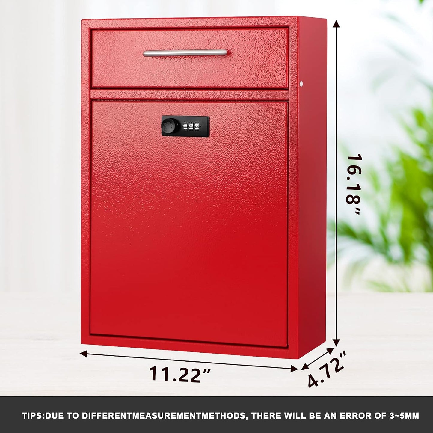 Secure Wall-Mount Mailbox with Lock | KYODOLED Large Steel Drop Box, Black, 16.2H x 11.22L x 4.72W
