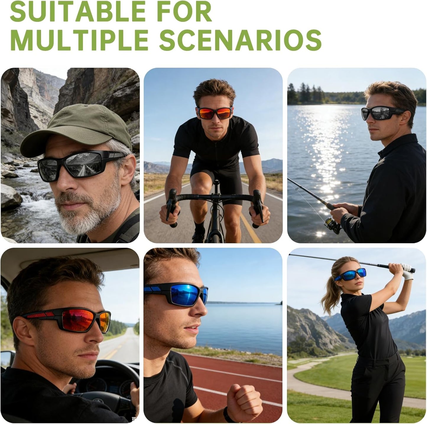 Polarized Sports Sunglasses - UV400 Protection | Wrap-Around Design for Men - Ideal for Running, Fishing, Cycling, and Driving