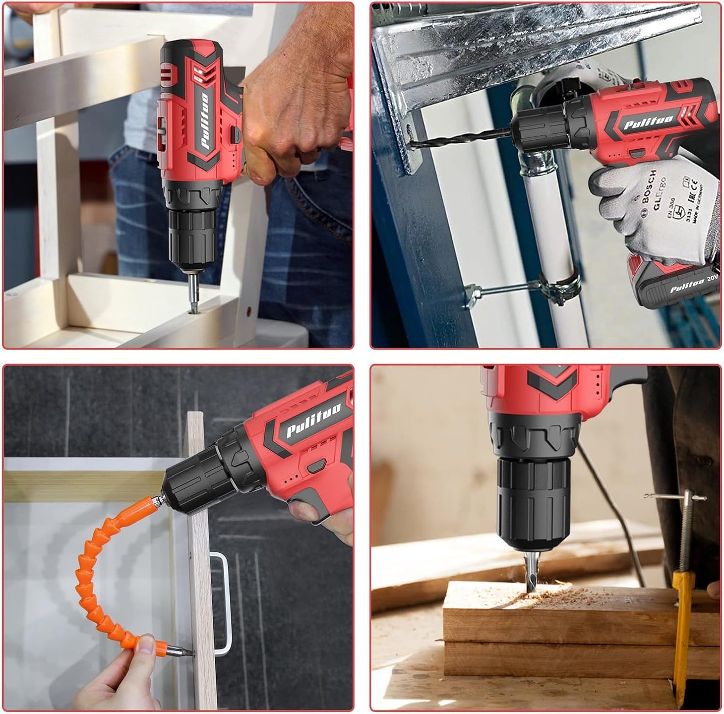 20V Cordless Drill/Driver Kit with 2 Batteries, 30Nm Torque & LED Light - PULITUO