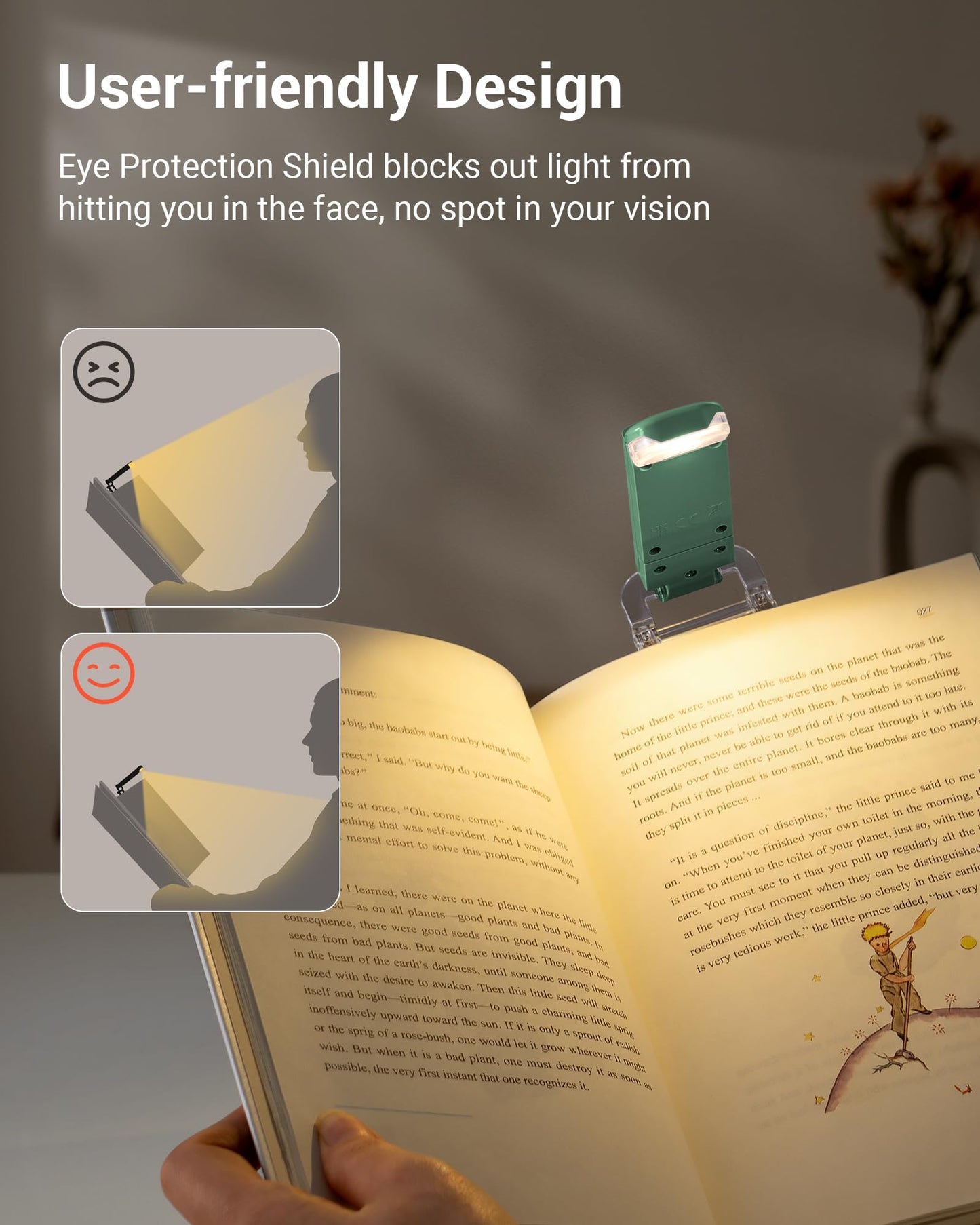 DEWENWILS USB Rechargeable Book Reading Light, LED Clip on Booklight Flexible Reading Lights in Bed, Car at Night, 4 Brightness Adjustable, Perfect for Bookworms, Kids (Dark Green)