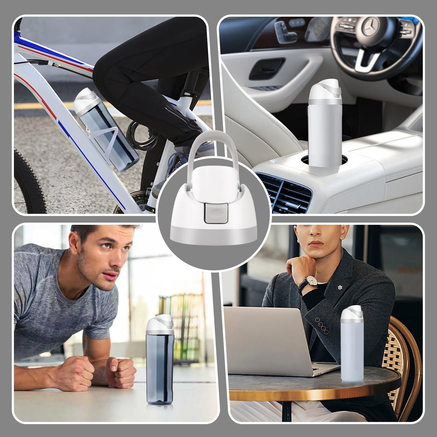 Ruzkq Replacement Lid for Owala, Compatible with Owala Cup 16oz 24oz 32oz 40oz, One Button Water Bottle Top Lid Replacement Accessory, Leakproof, BPA-Free (Ash White)