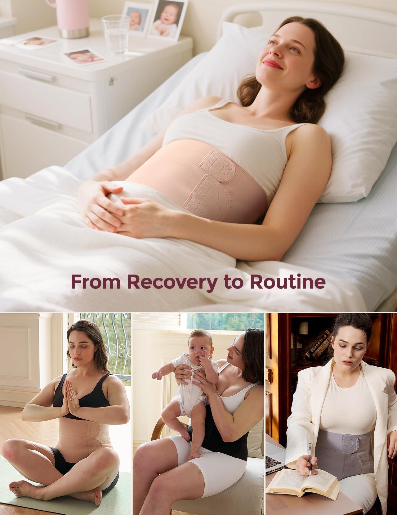 Momcozy Ergowrap Abdominal Binder Postpartum, Post Surgery Belly Binder with 3D Lifting & Back Support, 9" Tummy Tuck Compression Garment