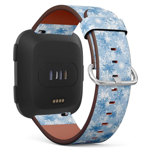 Compatible with Fitbit Versa/Versa 2 / Versa LITE - Quick Release Leather Wristband Bracelet Replacement Accessory Band - Snowflakes Winter Christmas