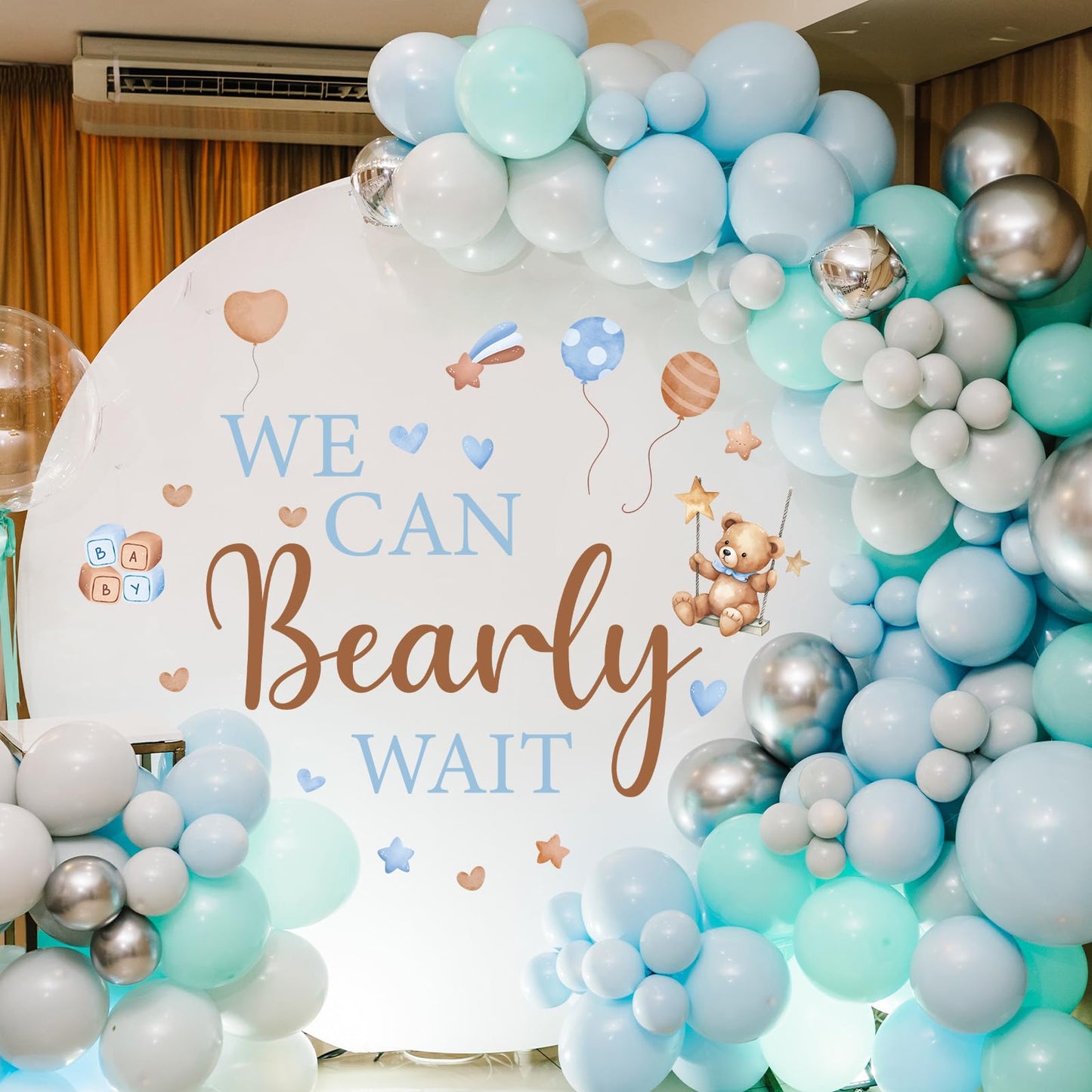 Wxiben Bearly Wait Wall Decal - Bear Sign Welcome Baby Shower Decorations, Removable Sticker for Balloon Arch Backdrop Decor, Gender Reveal Pregnancy Party Supplies