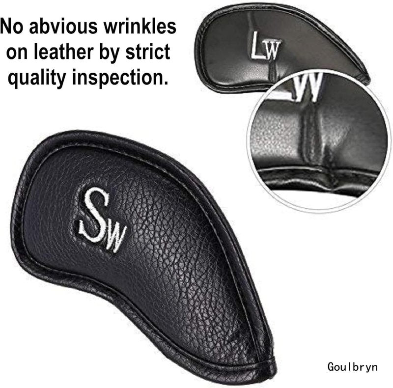 12pcs Thick Synthetic Leather Golf Iron Head Covers Set Headcover Fit All Brands Callaway Ping Taylormade Cobra Etc