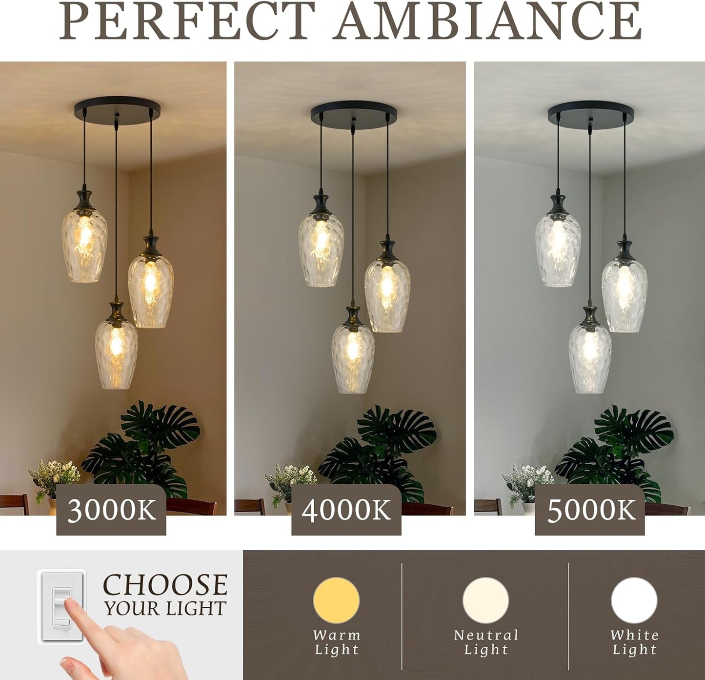 Brushed Nickel Glass Pendant Light Fixture - Modern 1-Light Hanging Lamp for Kitchen Island & Dining Room