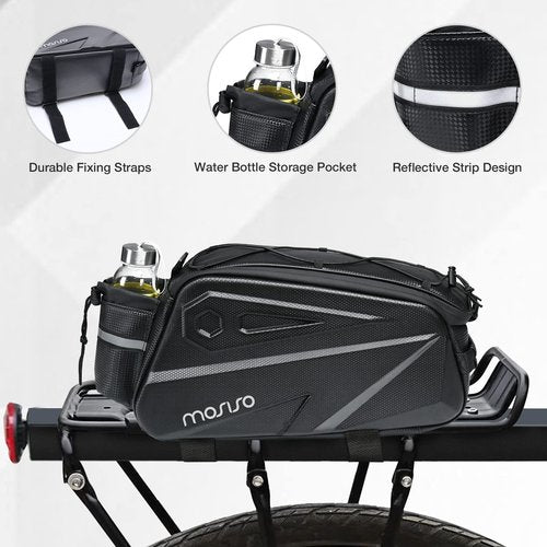 MOSISO Bike Rack Bag, Waterproof Bike Rear Rack Handbag Bicycle Trunk Bag, 14L EVA Mountain Bicycle Rear Seat Storage Saddle Pouch Cycling Luggage Pouch with Shoulder Strap, Black