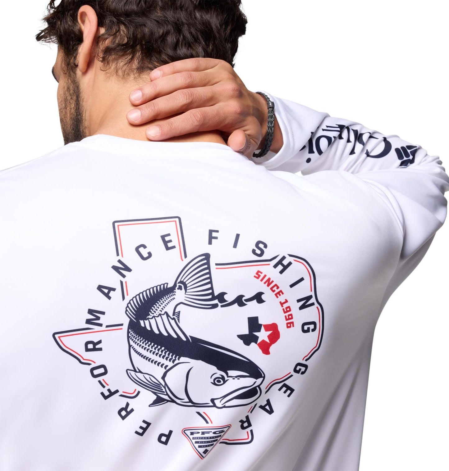 Columbia Men's Terminal Tackle PFG Statetriot Long Sleeve, White/Clean Line Pride TX Redfish, X-Large