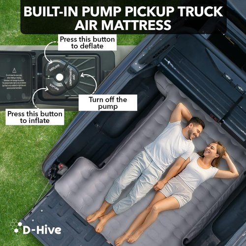 D-Hive Unbeatable Durability 6-6.5" Truck Bed Air Mattress, Durable Extra Thick 300D Oxford Fabric, Quick Easy Set-Up w/Electric Pump,Truck Camping Mattress Compatible with F150, Ram, Tundra