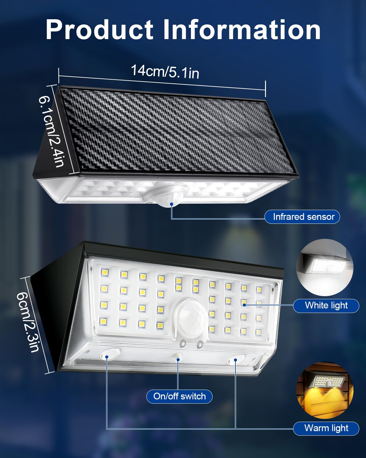 4-in-1 Solar Motion Lights Outdoor - 150° Wide Angle, 4 Modes, White & Warm Light, IP67 Waterproof, Fence, Wall, Step & Deck Light for Yard, Garden, Pathway