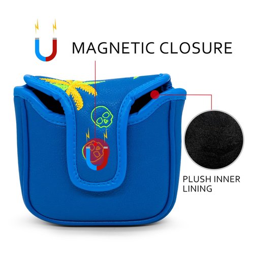 Funny Golf Mallet Putter Cover Magnetic Mallet Head Cover Headcover - Blue Synthetic Leather Golf Club Covers for Mallet Putters fits for All Brand, Cool Golf Gift for Men Golfers